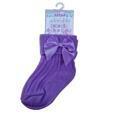 S123-PL: Plum Ankle Socks w/Large Bow (0-24 Months)